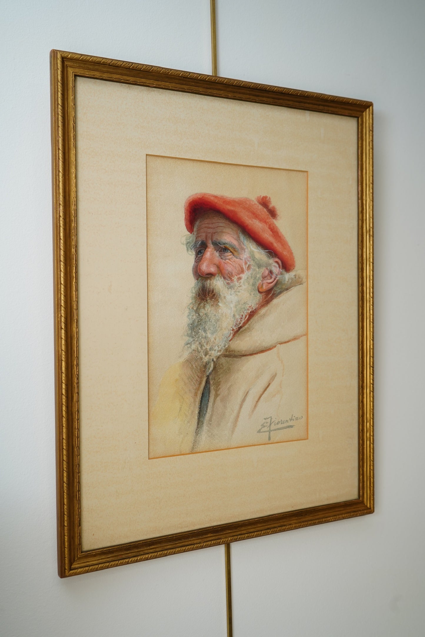 Early 20th Century Watercolor Painting "Portrait of an Italian Man" by Enrico Florentino