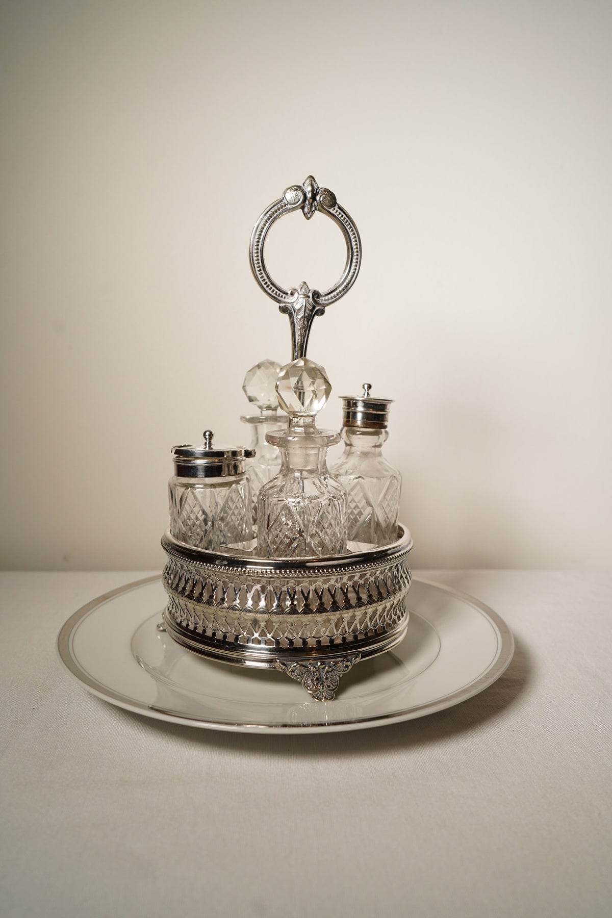 Antique English Silverplate Revolving Cruet Set, Circa 1880