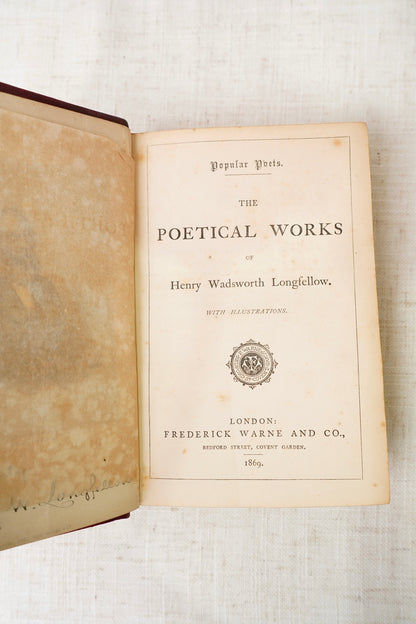 Antique Longfellow Poetry Book Red Leather 1869