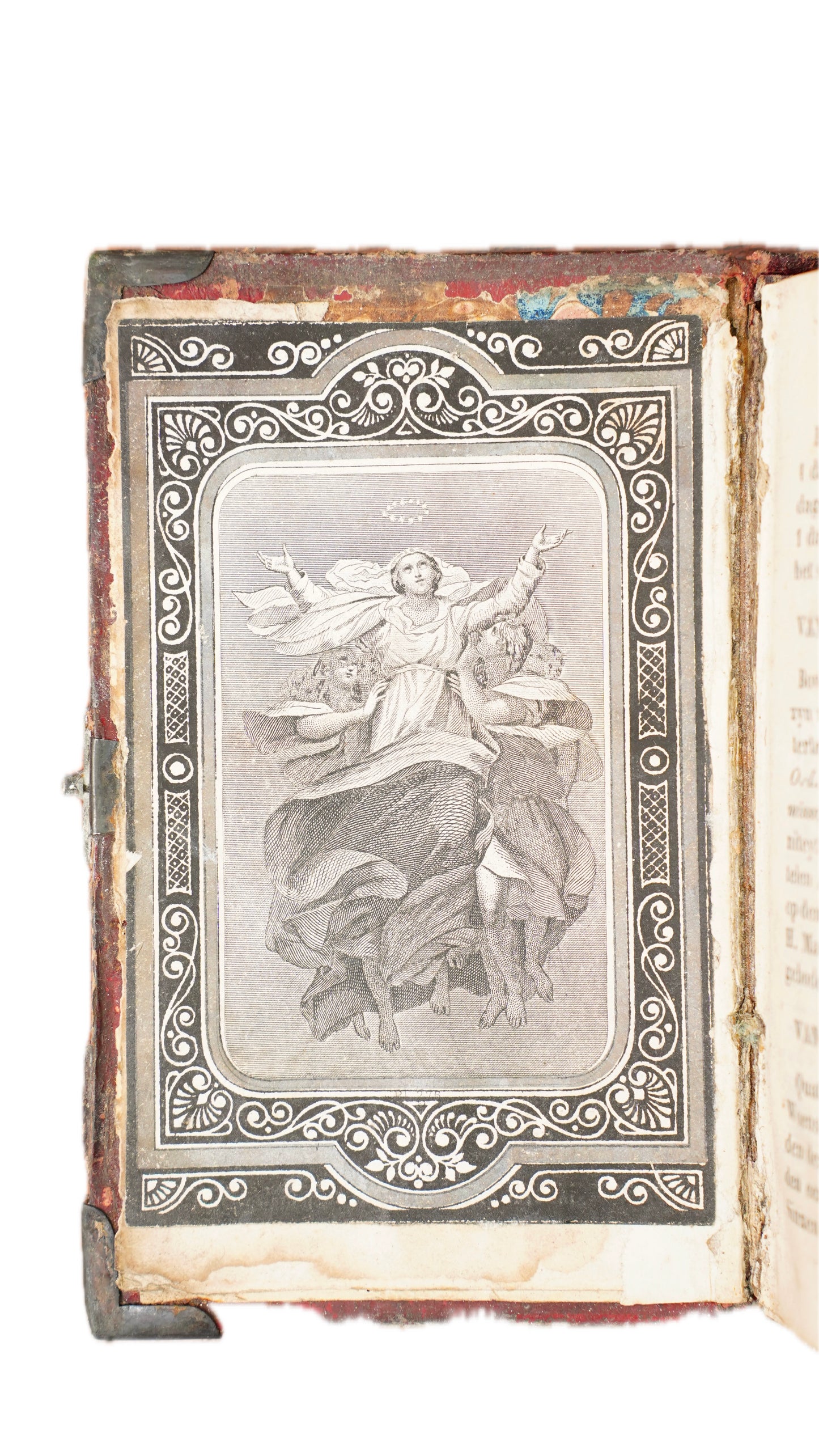 Antique Dutch Catholic Prayer Book Red Leather Metal Hardware Belgium 1840s