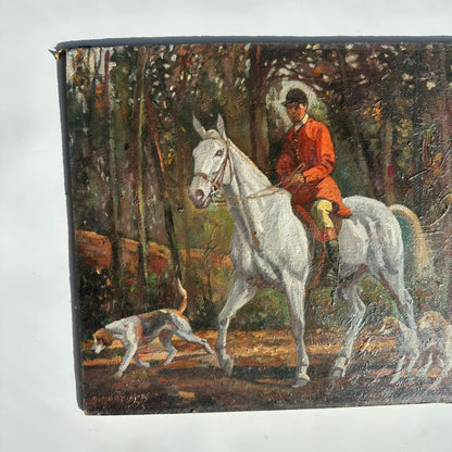 “Fox Hunt” Original British Sporting Art by Geoffrey Mortimer (1895–1986) – Mid 20th-Century British Equestrian Oil Painting in Antique Gilt Frame