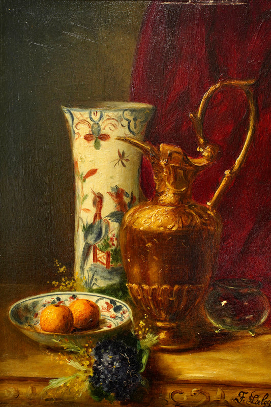 Antique French Oil Painting Still Life, Signed
