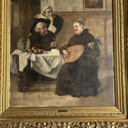 Late 1800s Monk Oil Painting Attributed to Heinrich Weber (1843-1913) in Ornate Gilded Frame