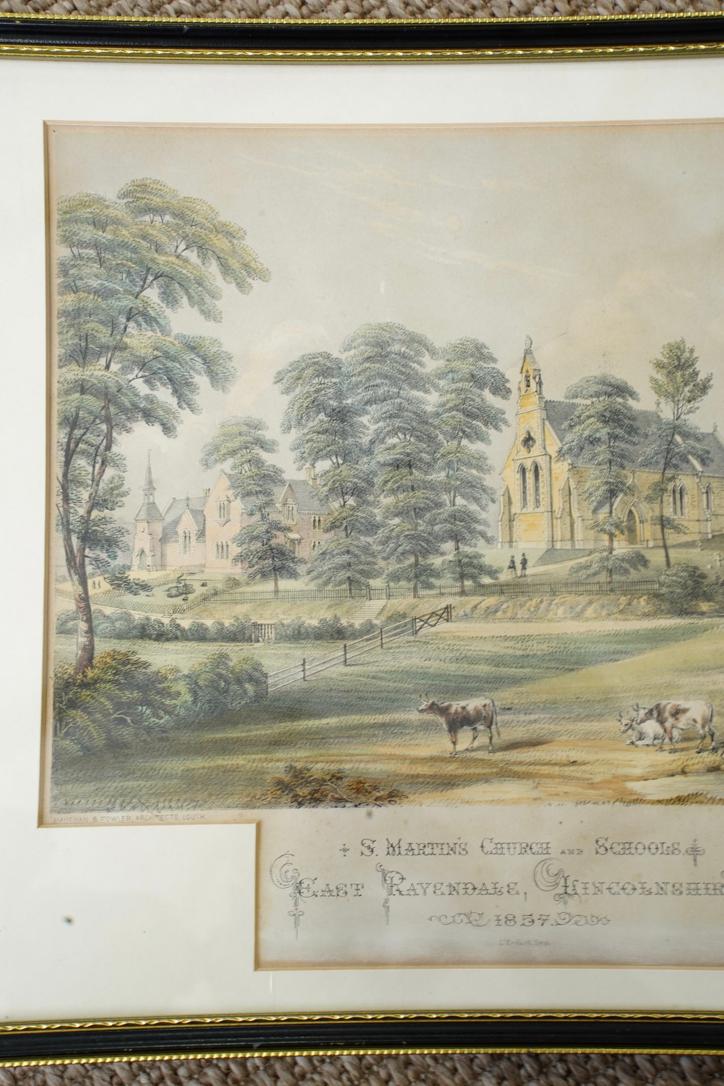 Antique Victorian Lithograph St. Martin's Church East Ravendale Lincolnshire, 1857