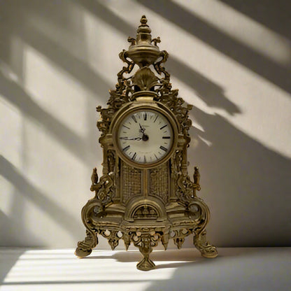 Ornate Vintage Rococo-Revival Gilt-Metal Mantel Clock