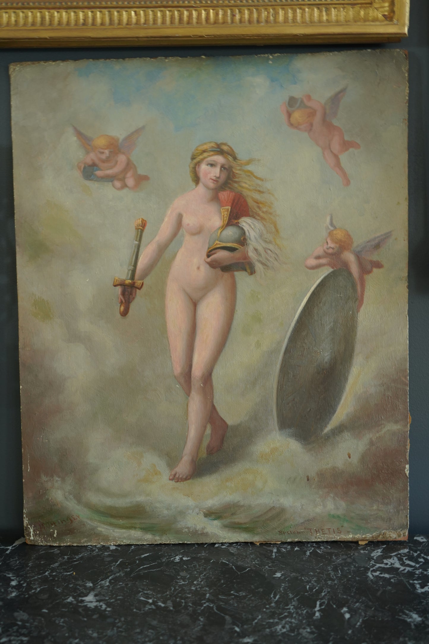 Early 20th Century Neoclassical Style Oil Painting, Unframed Mythological Painting