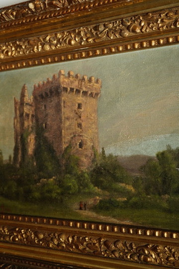 Victorian Irish Castle Ruin Oil Painting, Likely Blarney Castle, Signed L. S. C 1888, in Deep Gilt Frame