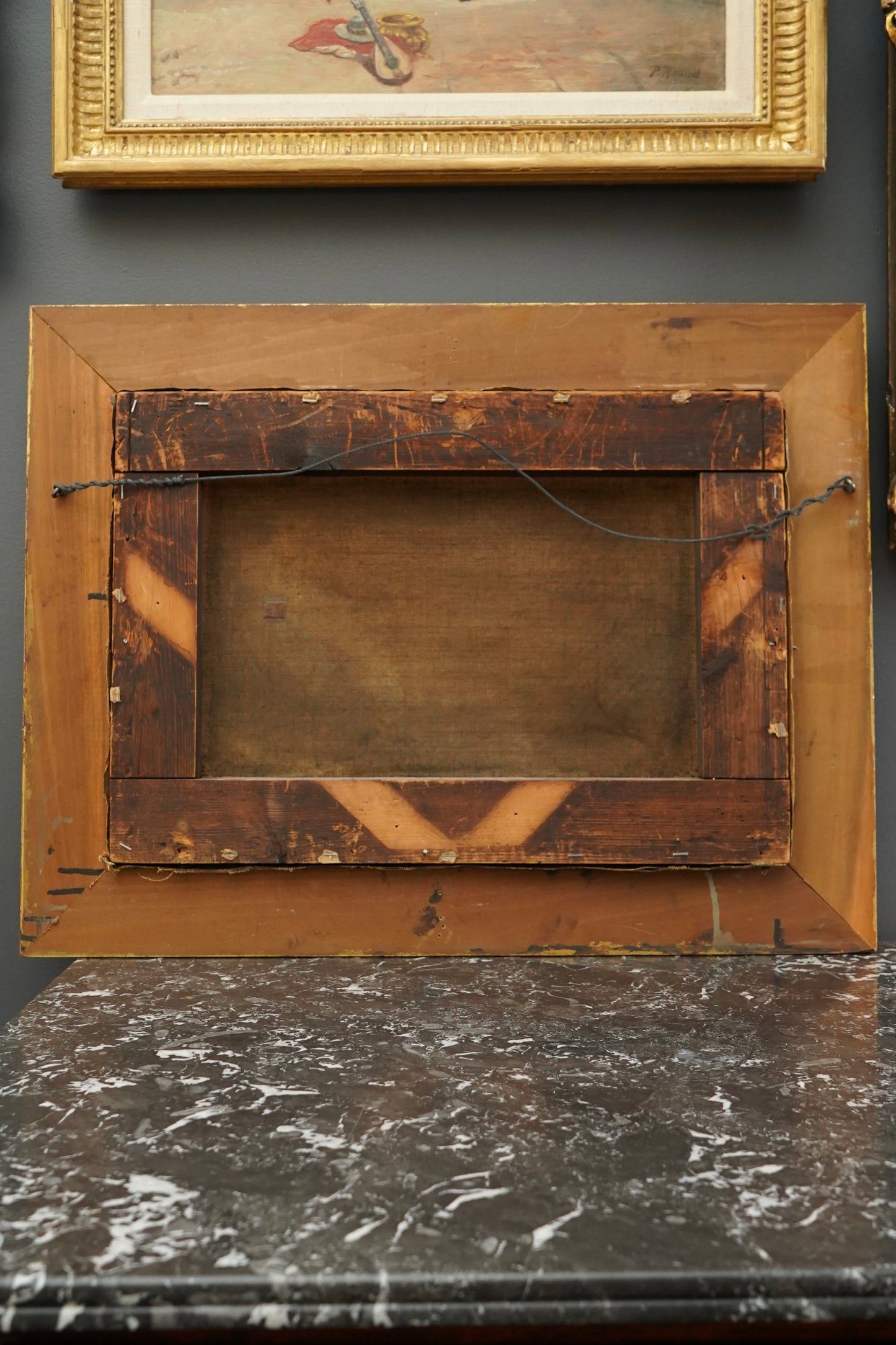 1894 Dutch Winterscape Oil Painting with Monogram in Antique Gilt Victorian Frame