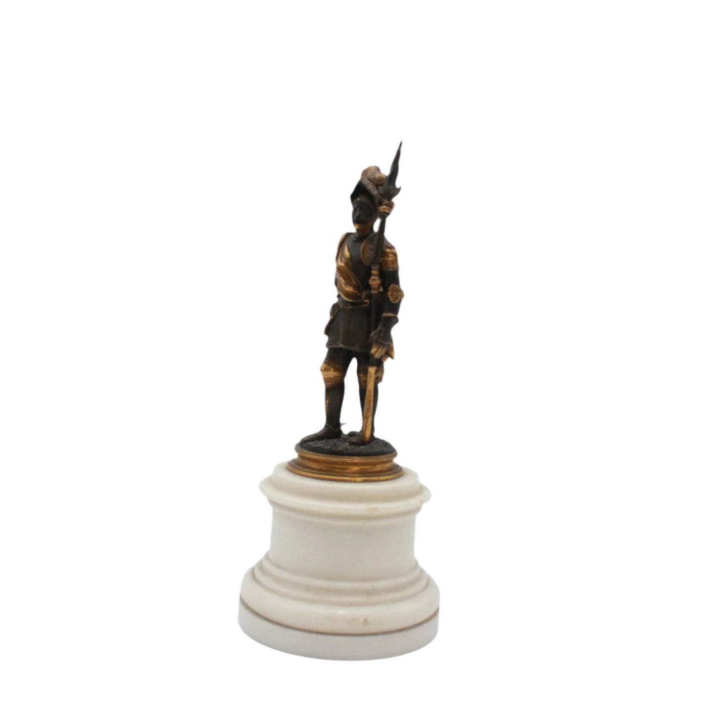 Small Antique French Soldier on White Marble Base, Late 19th Century