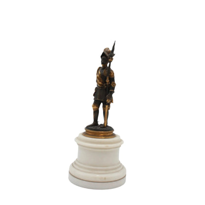 Small Antique French Soldier on White Marble Base, Late 19th Century