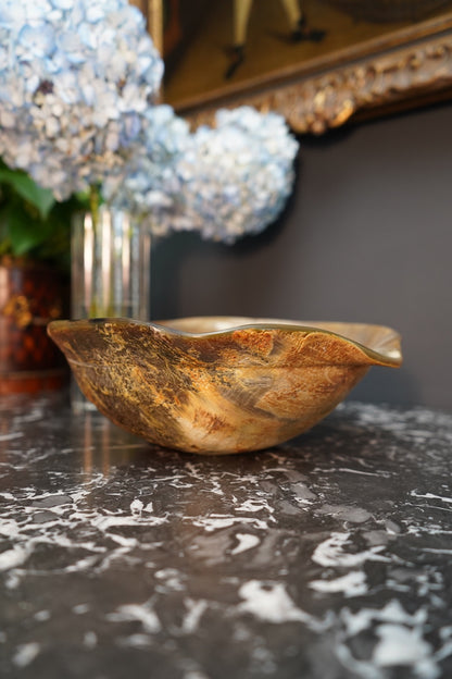 Antique Hand-Carved Horn Bowl | Natural Polished Horn Decorative Vessel