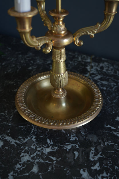 Antique French Bouillotte Lamp with Hand-Painted Tole Shade | Gilt Bronze / Brass Mix, Neoclassical, c.1920