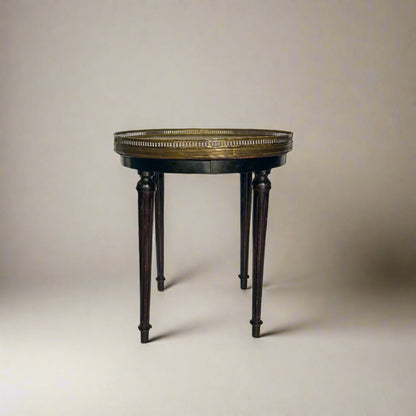 Antique French Louis XVI-Style Guéridon Table with Marble Top and Brass Gallery
