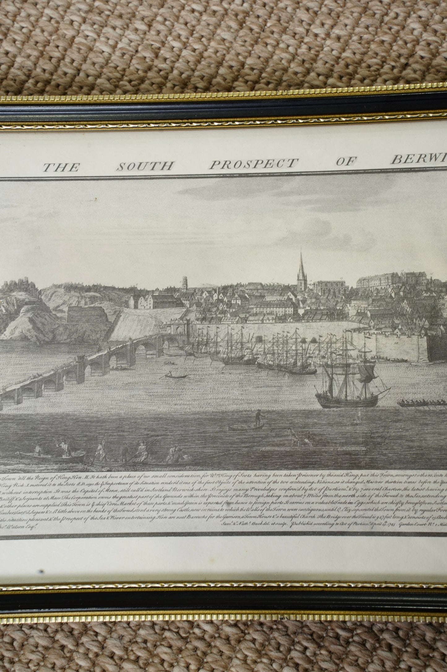 Antique Engraving South Prospect of Berwick Upon Tweed, 1745