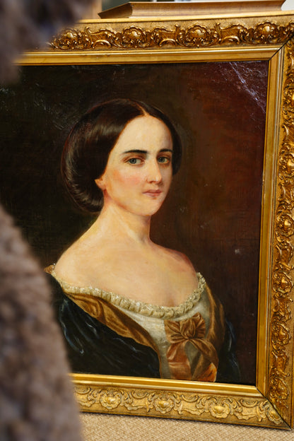 Antique Oil Portrait of a Fashionable Lady