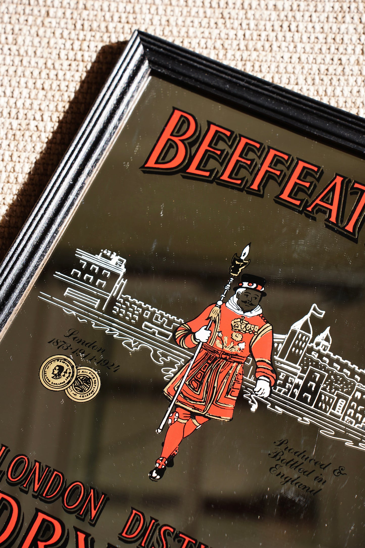 Vintage Beefeater Dry Gin Advertising Bar Mirror