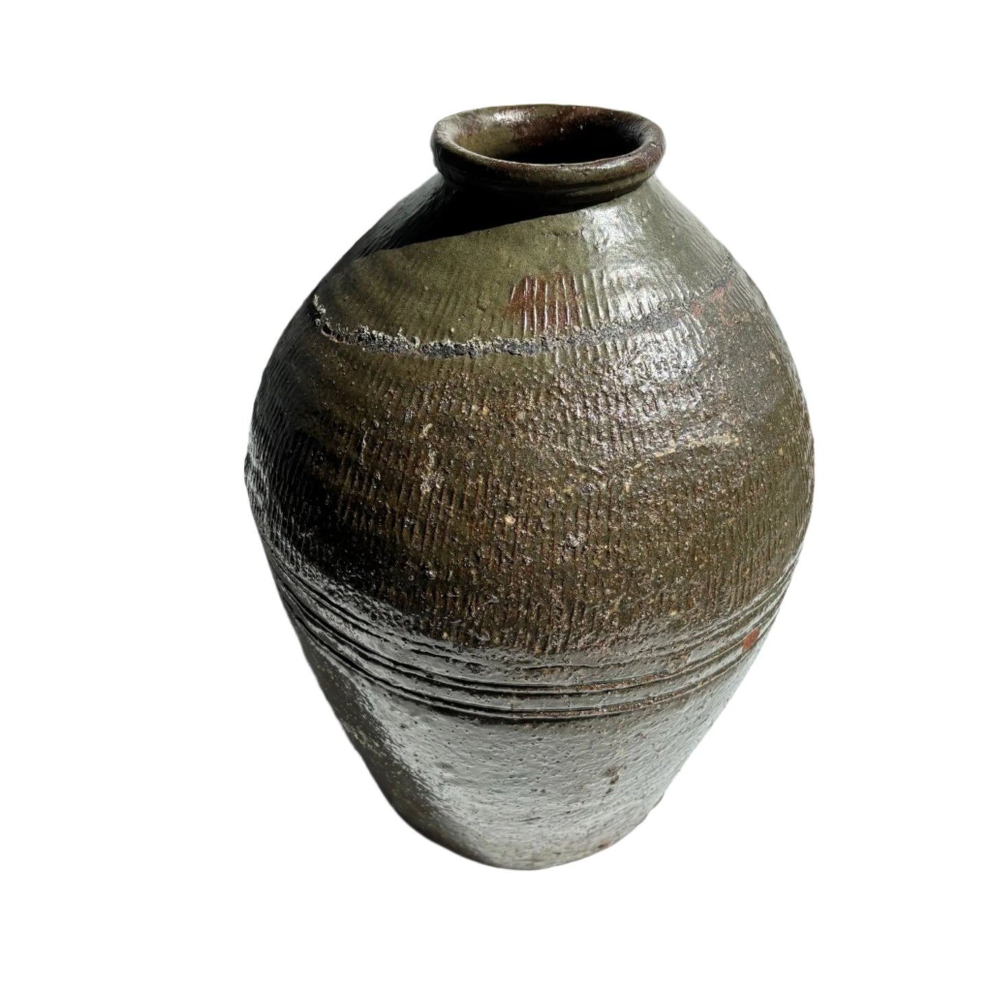 Vintage Green Asian Mijiu Jar, Large Vintage Chinese Oil Jar