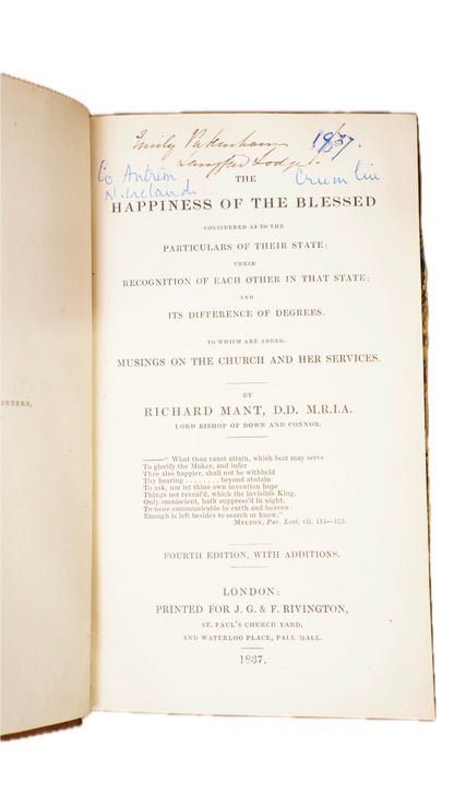 Richard Mant Happiness of the Blessed 1837 Antique Half Leather Book
