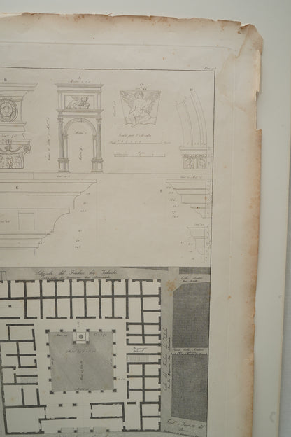 Antique Venetian Architectural Engraving, Fondaco dei Tedeschi Plan, Dionisio Moretti