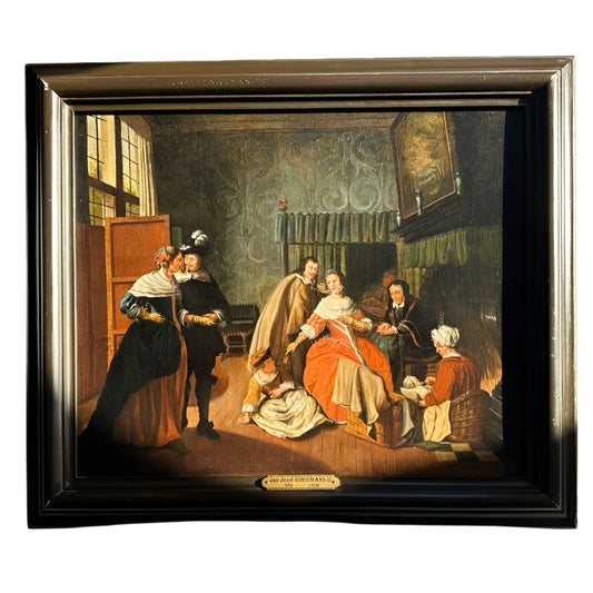 "Meeting in the Parlour" Oil on Canvas Attributed to Jan Josef Horemans (Belgium artist, 1714-1790)