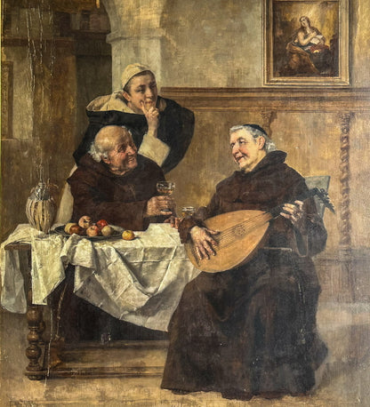 Late 1800s Monk Oil Painting Attributed to Heinrich Weber (1843-1913) in Ornate Gilded Frame