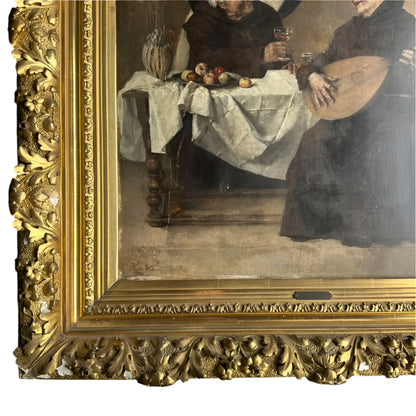 Late 1800s Monk Oil Painting Attributed to Heinrich Weber (1843-1913) in Ornate Gilded Frame