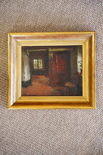 Antique Belgian Interior Oil Painting, Signed secondary view