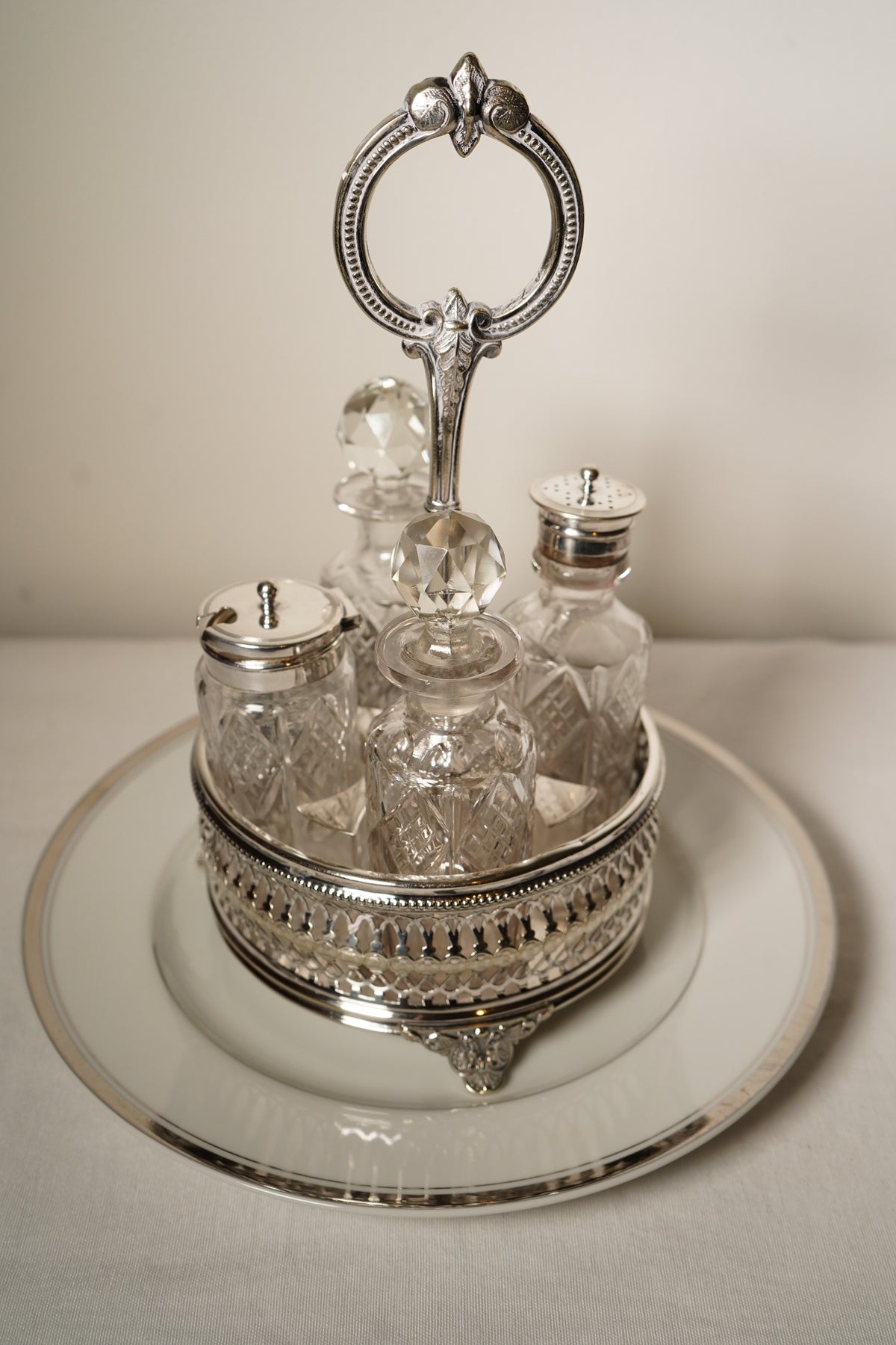 Antique English Silverplate Revolving Cruet Set, Circa 1880
