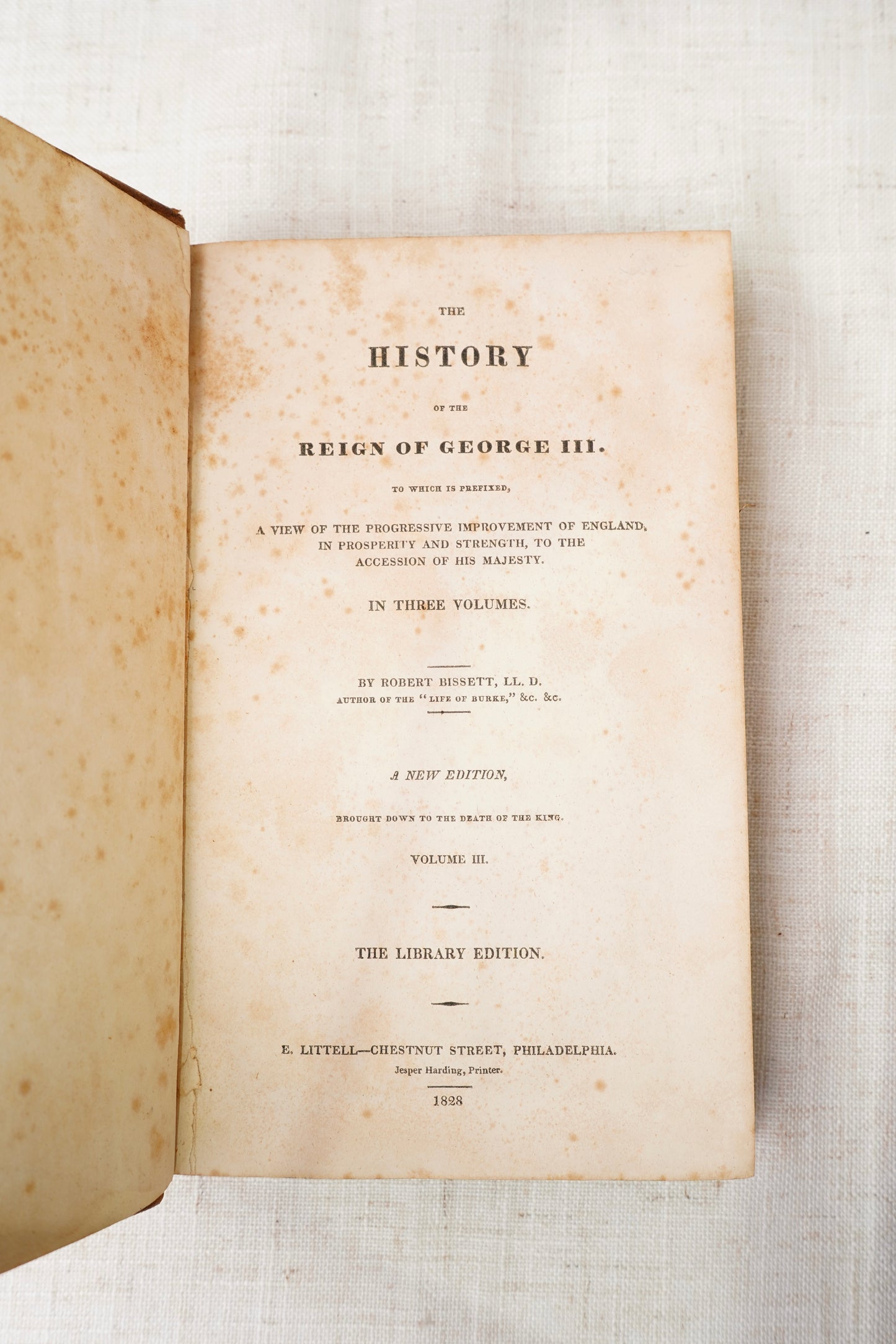 Antique History of George III Two Volumes Half Leather 1828
