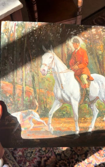 “Fox Hunt” Original British Sporting Art by Geoffrey Mortimer (1895–1986) – Mid 20th-Century British Equestrian Oil Painting in Antique Gilt Frame