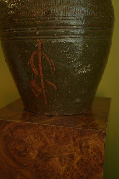 Vintage Green Asian Mijiu Jar, Large Vintage Chinese Oil Jar