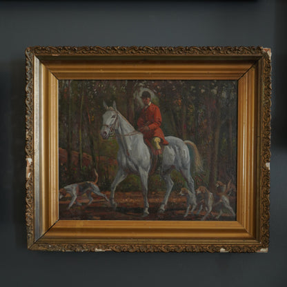 “Fox Hunt” Original British Sporting Art by Geoffrey Mortimer (1895–1986) – Mid 20th-Century British Equestrian Oil Painting in Antique Gilt Frame
