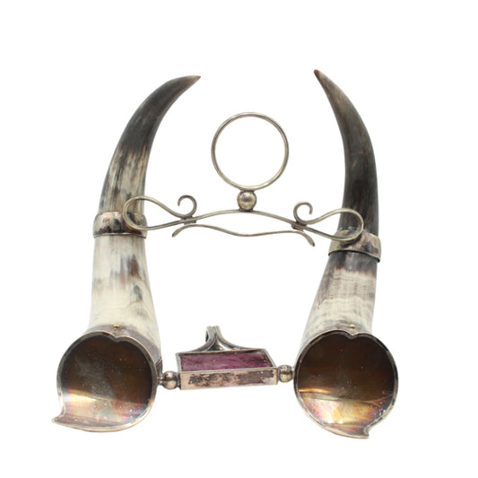 c. 1880-1900 Horn & Silver-Plated Inkwell Base – Late 19th Century