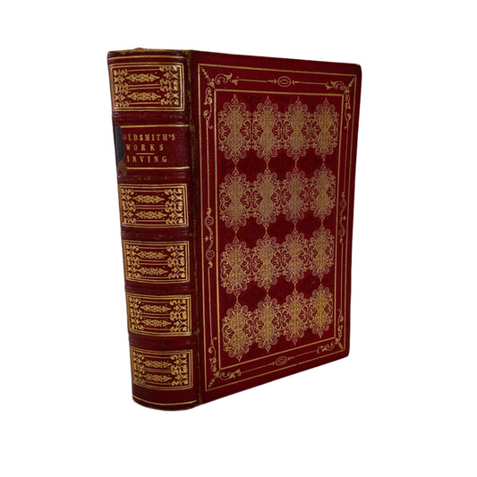 Circa 1840s-1850s "The Works of Oliver Goldsmith" Red Full Leather Gilded Book