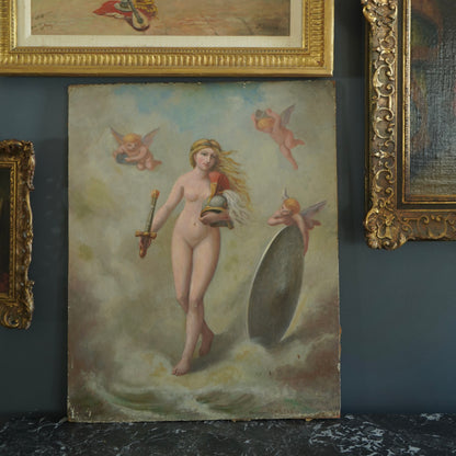 Early 20th Century Neoclassical Style Oil Painting, Unframed Mythological Painting