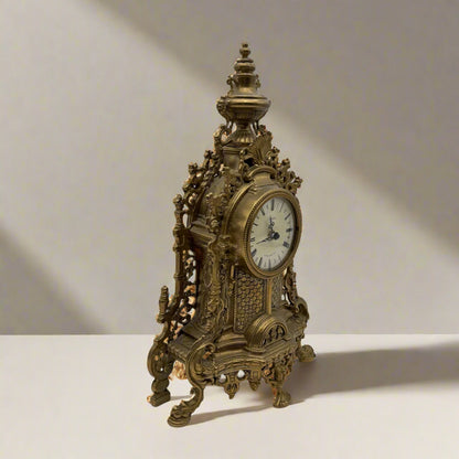 Ornate Vintage Rococo-Revival Gilt-Metal Mantel Clock