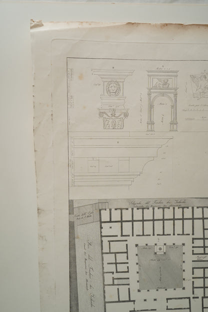 Antique Venetian Architectural Engraving, Fondaco dei Tedeschi Plan, Dionisio Moretti