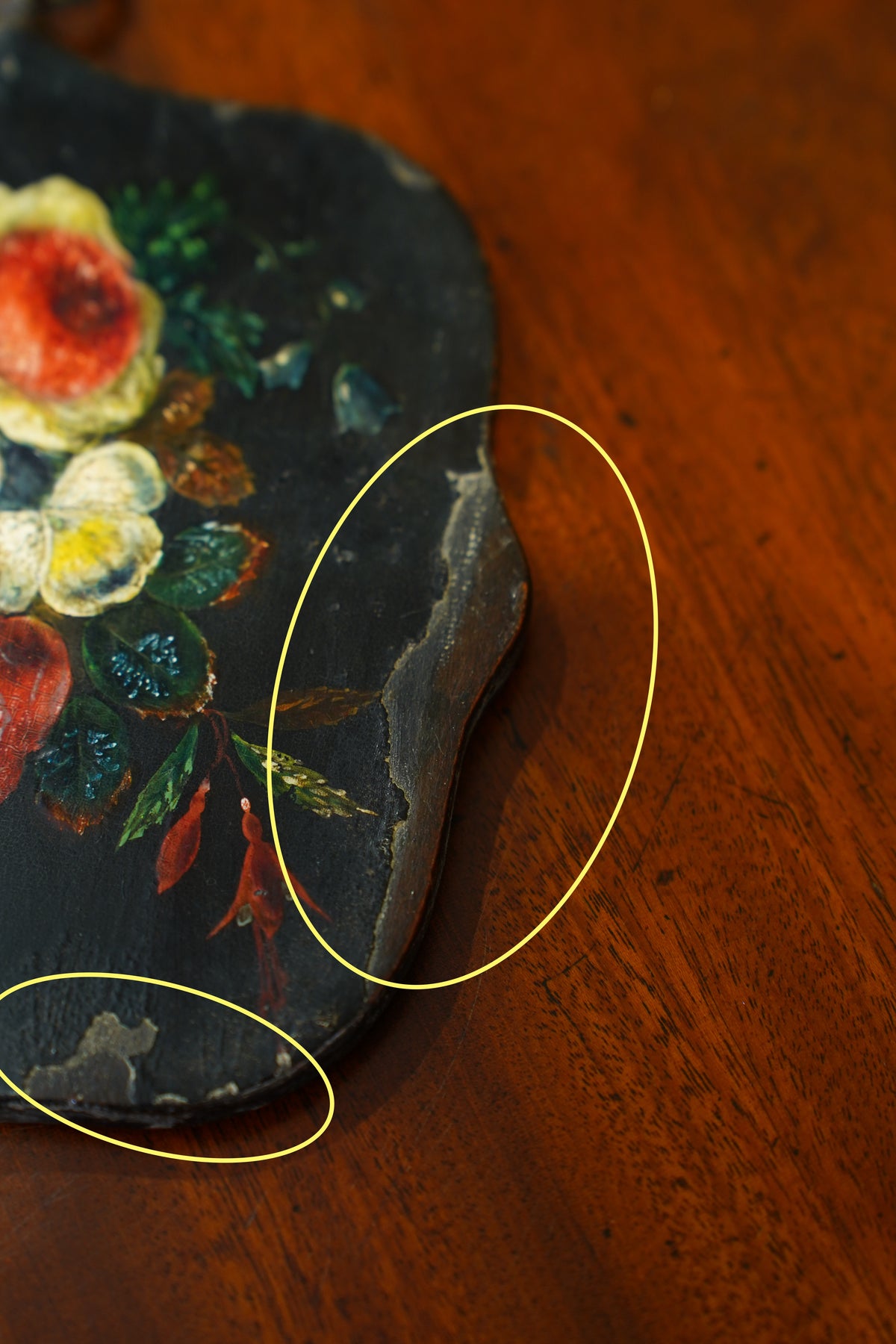 Antique Small Floral Oil Painting on Wood, Unframed