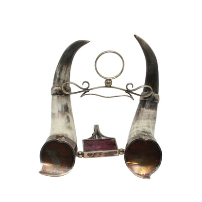 c. 1880-1900 Horn & Silver-Plated Inkwell Base – Late 19th Century