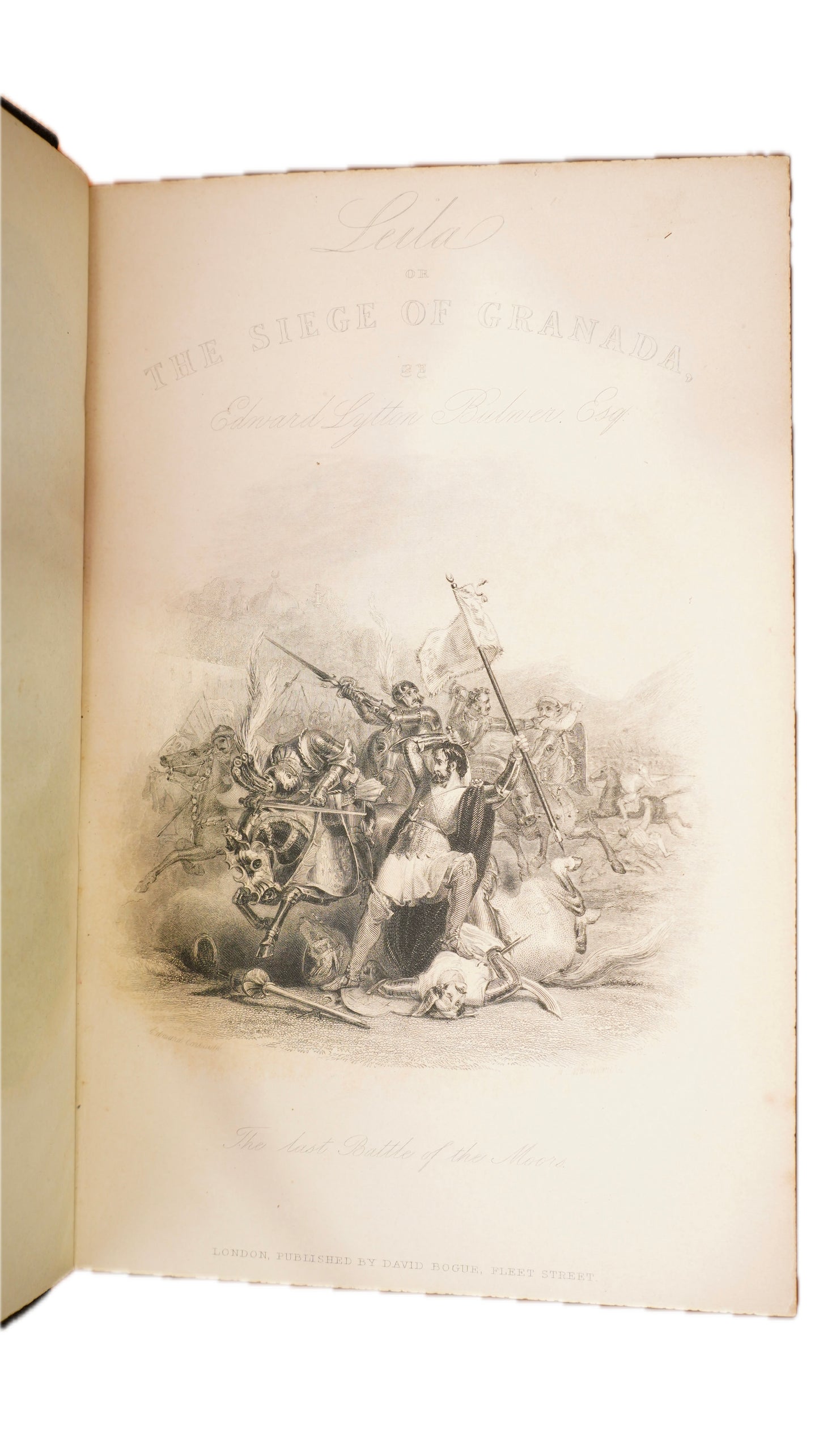 Leila Siege of Granada Bulwer 1850 Antique Leather Book, Gauffered Pages