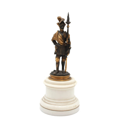 Small Antique French Soldier on White Marble Base, Late 19th Century