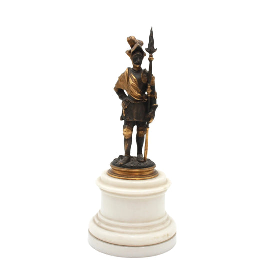 Small Antique French Soldier on White Marble Base, Late 19th Century