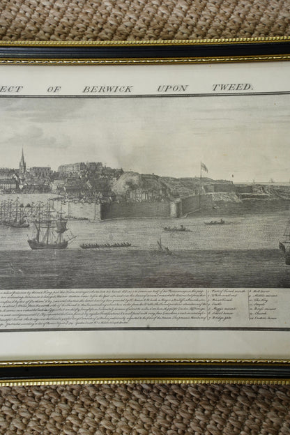 Antique Engraving South Prospect of Berwick Upon Tweed, 1745