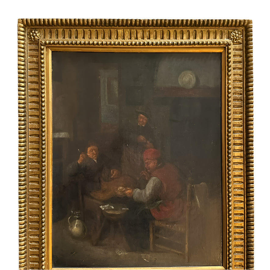 After Adriaen van Ostade (1610–1685) "By the Hearth" Oil on Board Painting