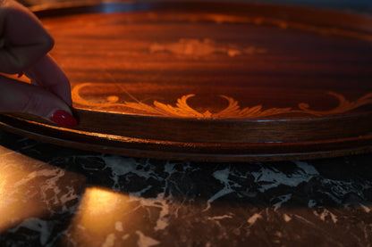 Edwardian Inlaid Mahogany Tray with Marquetry Urn Motif & Brass Handles, c.1900