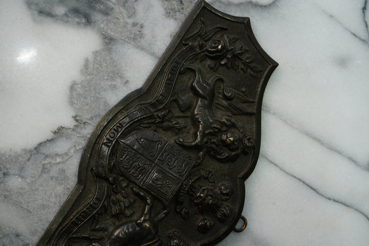 Antique British Royal Coat of Arms Brass Wall Plaque | c1900