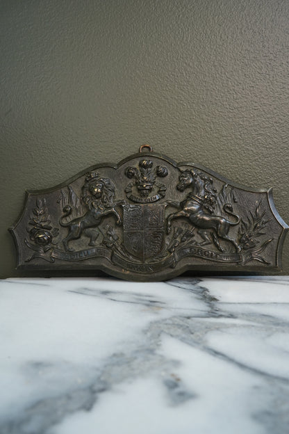 Antique British Royal Coat of Arms Brass Wall Plaque | c1900