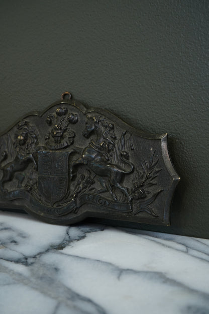 Antique British Royal Coat of Arms Brass Wall Plaque | c1900