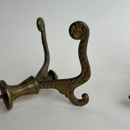 Antique Late Victorian Cast-Brass Double Wall Hooks (Pair)