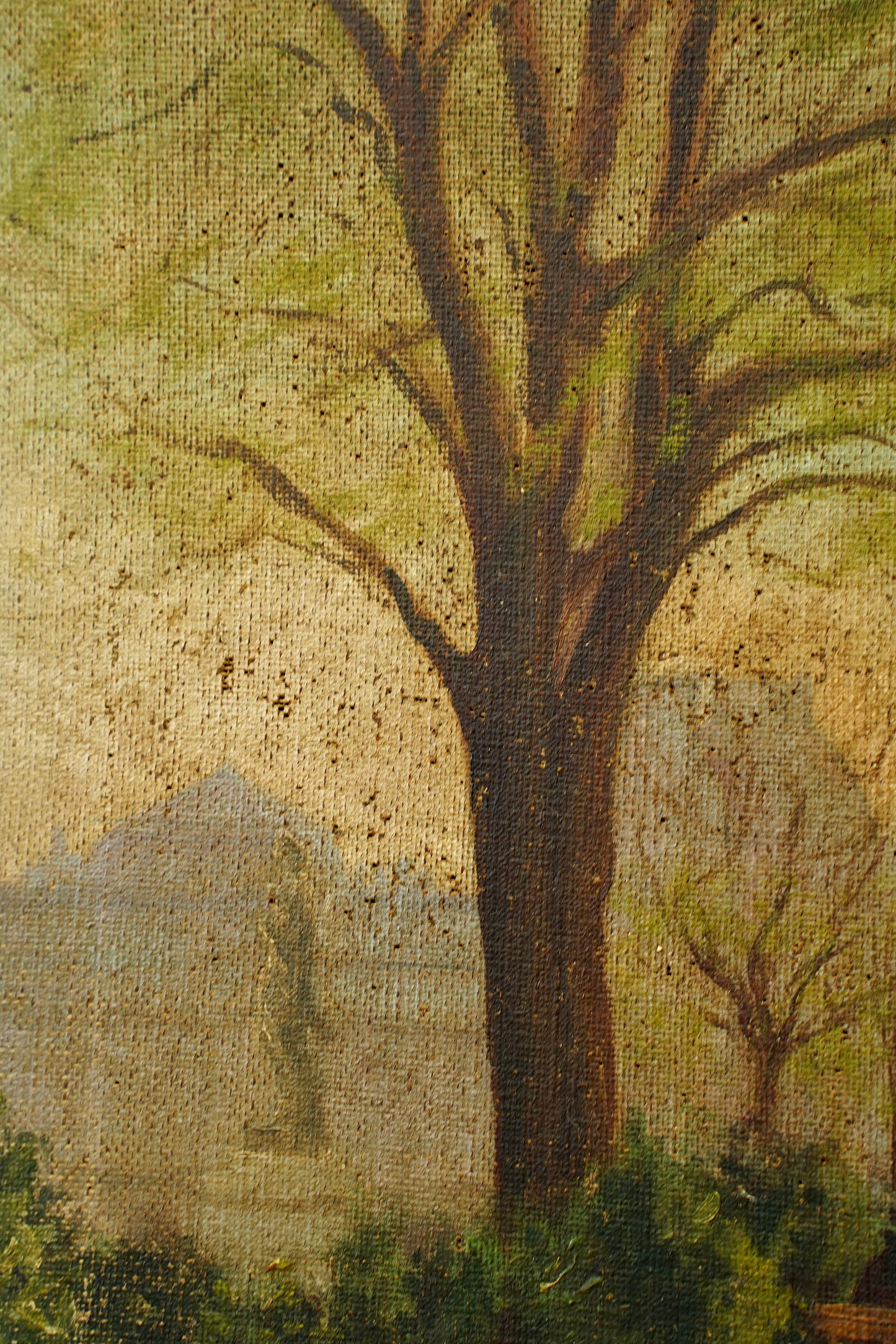 Antique Oil Painting Brussels Park Garden Scene